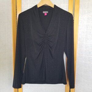 Vince Camuto Women's Ruched Sparkle Top Black Size Medium Celestial Glitter